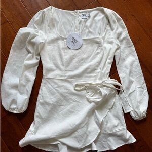 White Long Sleeve Wrap Dress